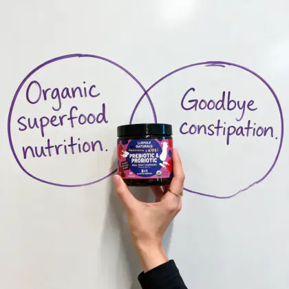 Llama Naturals static: organic superfood nutrition meets goodbye constipation
