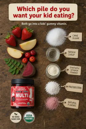 Llama Naturals static: “Which pile do you want your kid eating?”